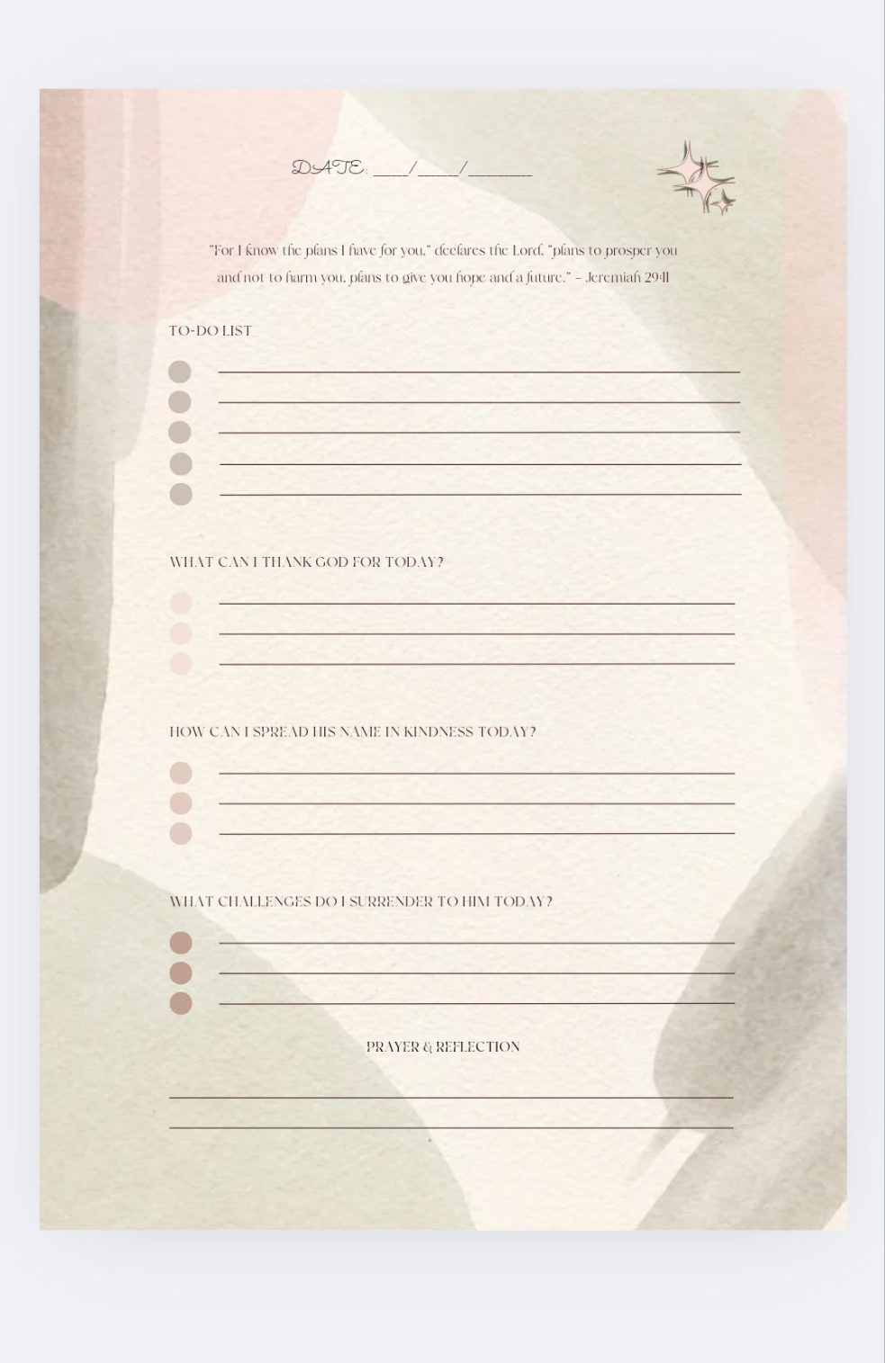 The Reflections Journal: Christian Women's Printable Journal | Bible Study, Gratitude, and Prayer Planner