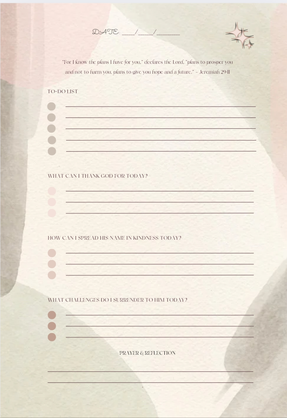 The Reflections Journal: Christian Women's Printable Journal | Bible Study, Gratitude, and Prayer Planner